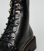 Black Faux Croc Chunky Lace Up Boots