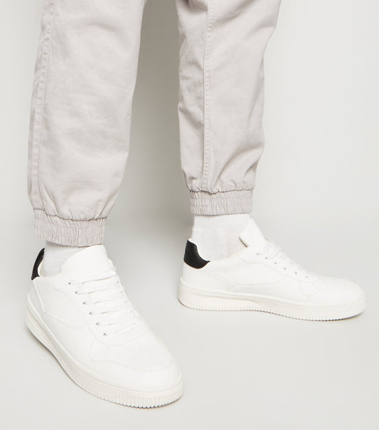 White Leather Look Lace Up Trainers